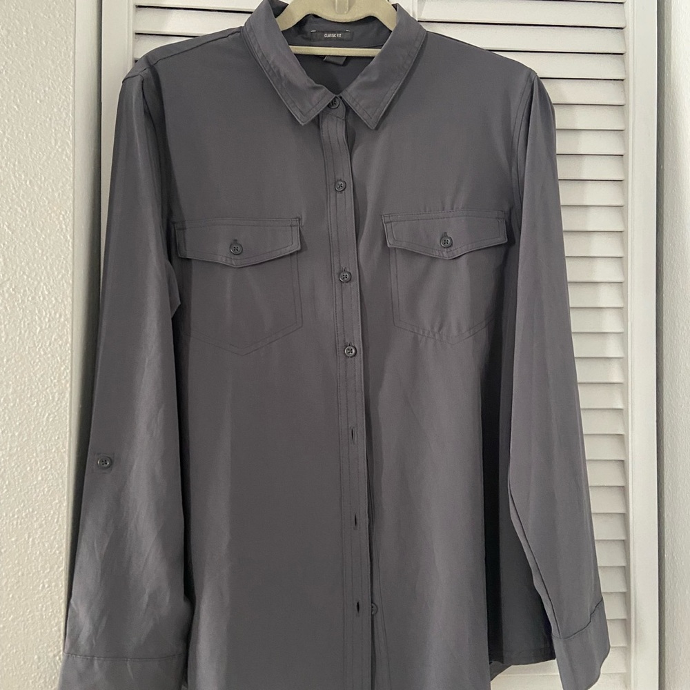 Eddie Bauer technical fabric Gray Button-Up Shirt